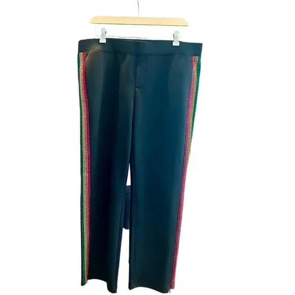 Pam & Gela Cropped Track Pants with Rhinestone Side Stripes Size L - Picture 2 of 11